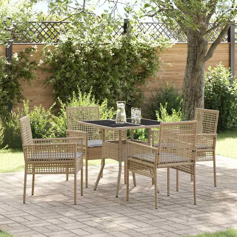 Conjunto de Comedor de Jardín 5 pcs Beige ratán sintético
