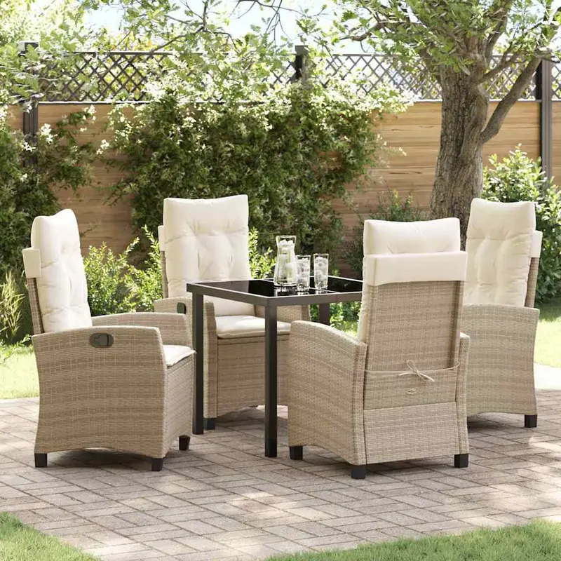 Conjunto de Comedor de Jardín 5 pcs Beige ratán sintético