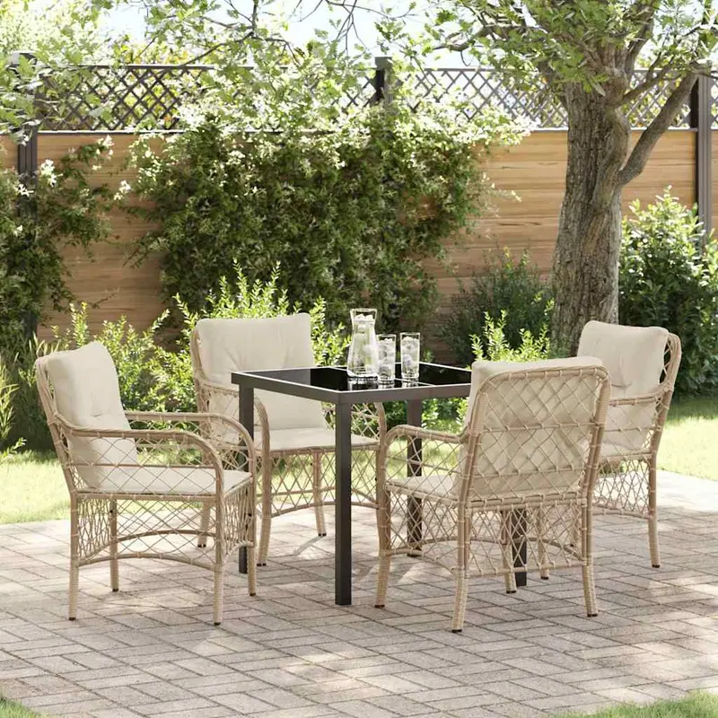 Conjunto de Comedor de Jardín 5 pcs Beige ratán sintético