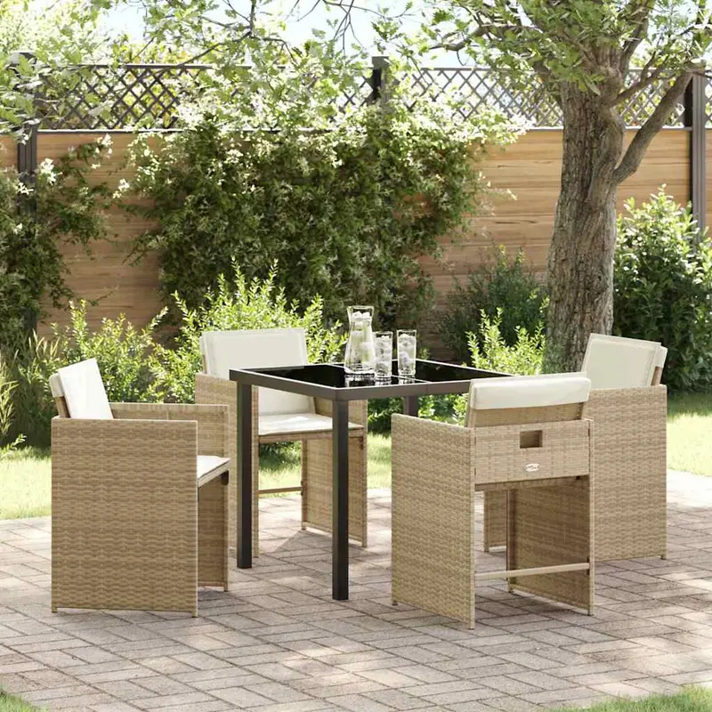 Conjunto de Comedor de Jardín 5 pcs Beige ratán sintético