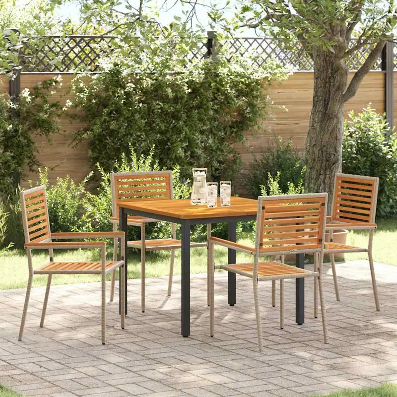 Conjunto de Comedor de Jardín 5 pcs Beige y Marrón