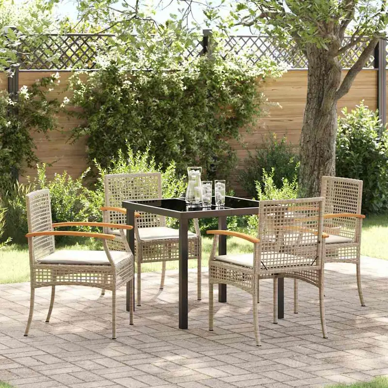 Conjunto de Comedor de Jardín 5 pcs Beige y Negro Ratán