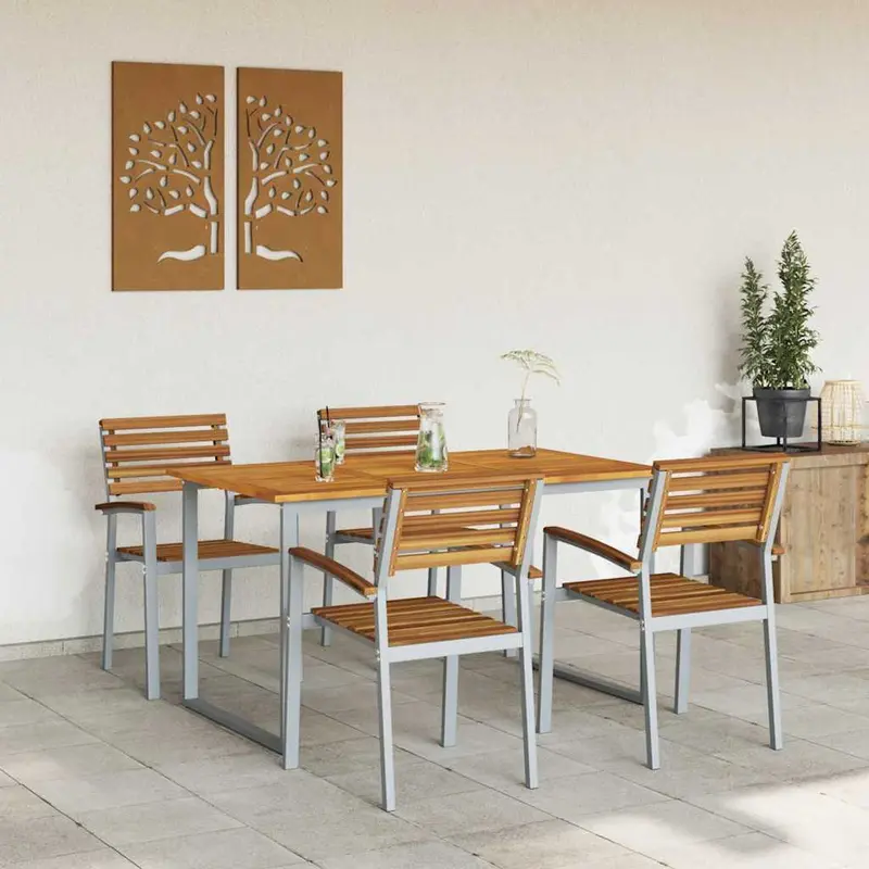 Conjunto de Comedor de Jardín 5 pcs Gris