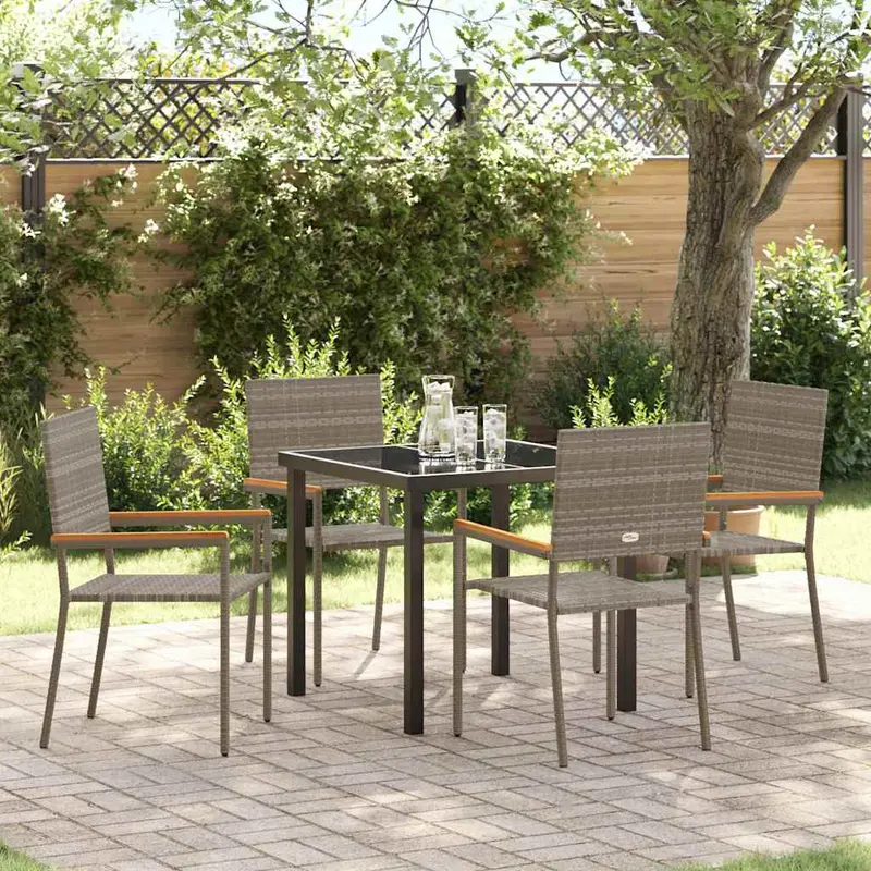 Conjunto de Comedor de Jardín 5 pcs Gris ratán sintético