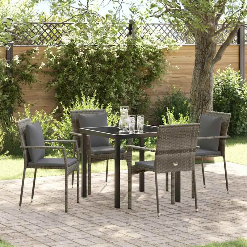 Conjunto de Comedor de Jardín 5 pcs Gris ratán sintético