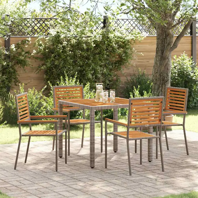 Conjunto de Comedor de Jardín 5 pcs Gris y marrón