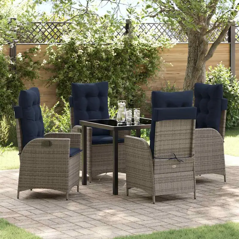 Conjunto de Comedor de Jardín 5 pcs Gris y Negro Ratán