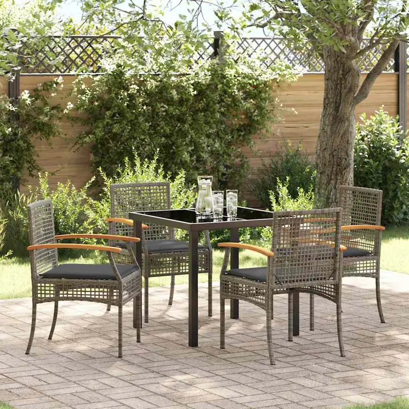 Conjunto de Comedor de Jardín 5 pcs Gris y Negro Ratán