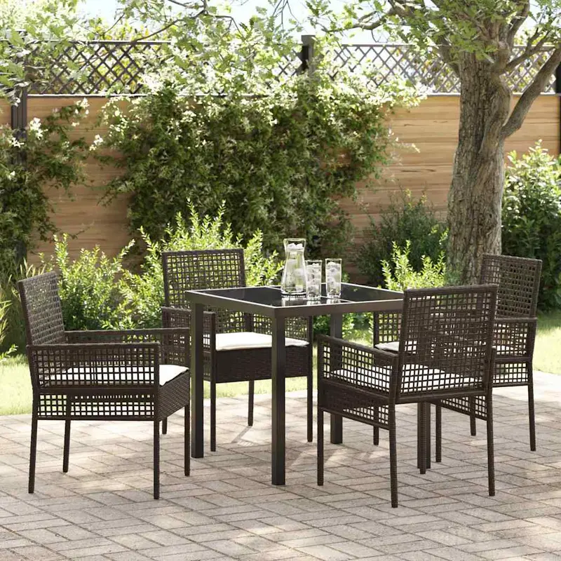 Conjunto de Comedor de Jardín 5 pcs Marrón ratán sintético