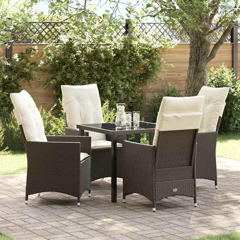 Conjunto de Comedor de Jardín 5 pcs Marrón ratán sintético