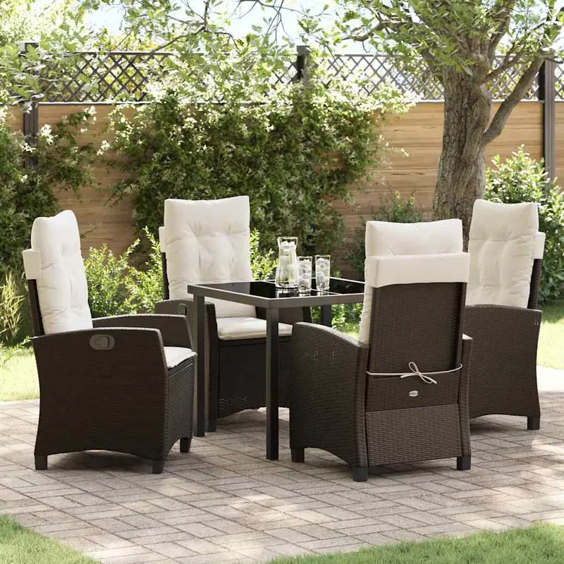 Conjunto de Comedor de Jardín 5 pcs Marrón ratán sintético