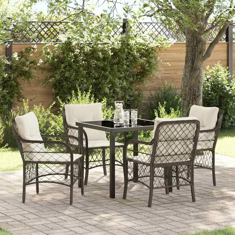 Conjunto de Comedor de Jardín 5 pcs Marrón ratán sintético