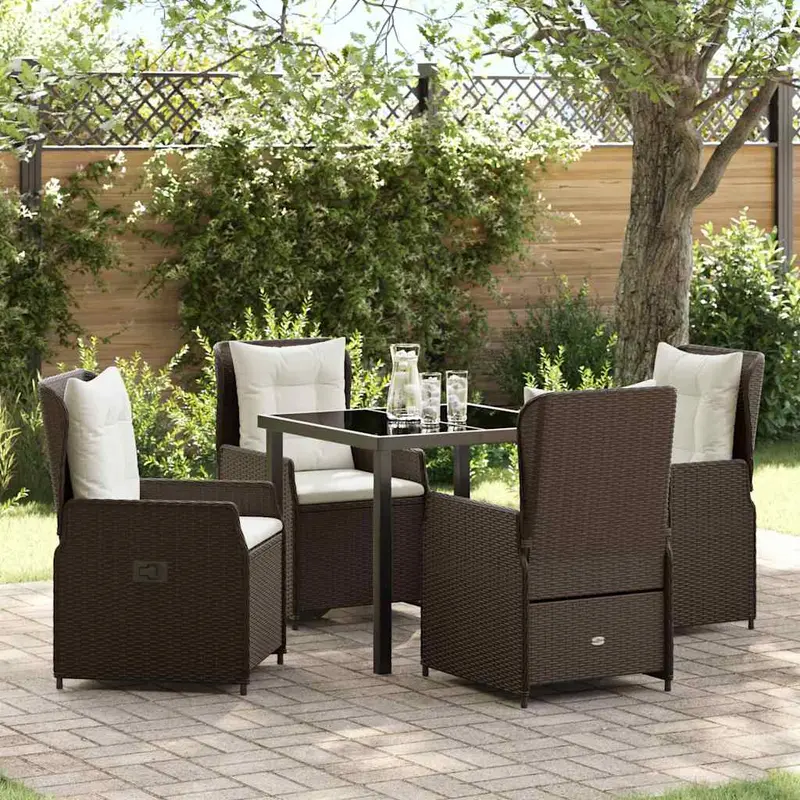 Conjunto de Comedor de Jardín 5 pcs Marrón ratán sintético