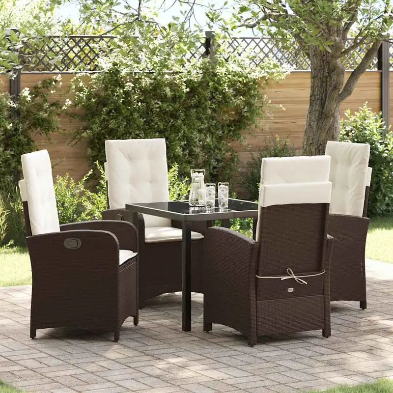 Conjunto de Comedor de Jardín 5 pcs Marrón ratán sintético