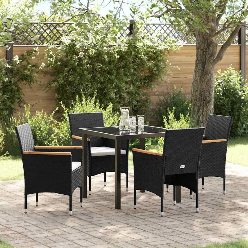 Conjunto de Comedor de Jardín 5 pcs Negro ratán sintético