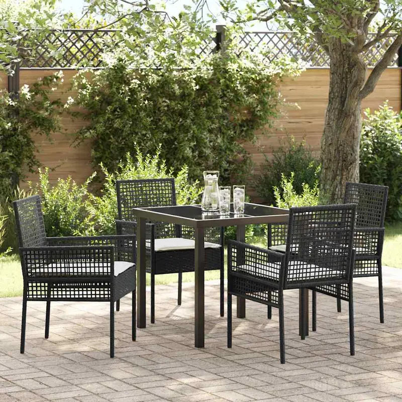 Conjunto de Comedor de Jardín 5 pcs Negro ratán sintético