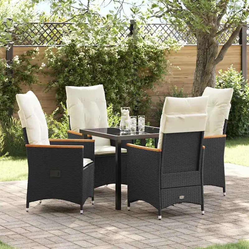 Conjunto de Comedor de Jardín 5 pcs Negro ratán sintético
