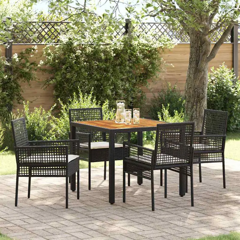 Conjunto de Comedor de Jardín 5 pcs Negro ratán sintético