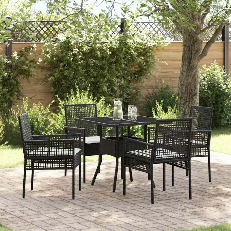 Conjunto de Comedor de Jardín 5 pcs Negro ratán sintético
