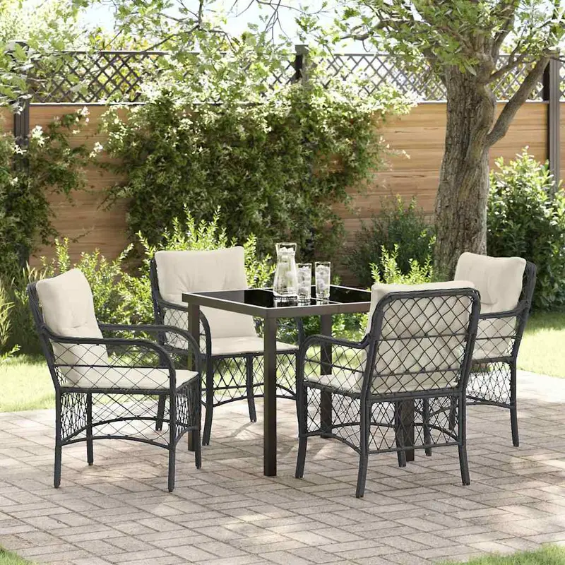 Conjunto de Comedor de Jardín 5 pcs Negro ratán sintético