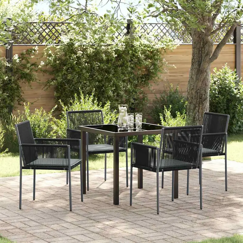 Conjunto de Comedor de Jardín 5 pcs Negro Ratán sintético