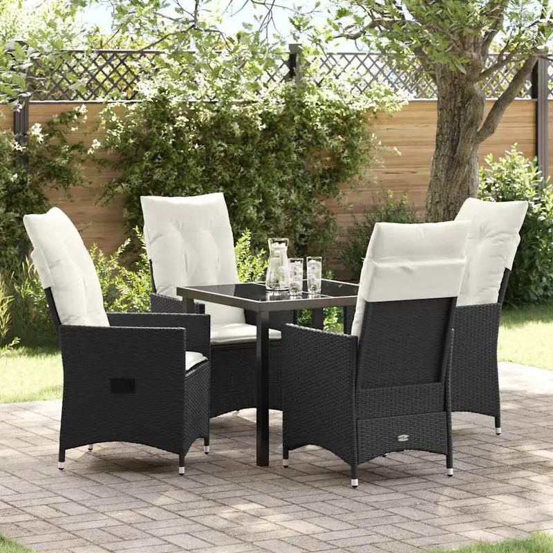 Conjunto de Comedor de Jardín 5 pcs Negro ratán sintético