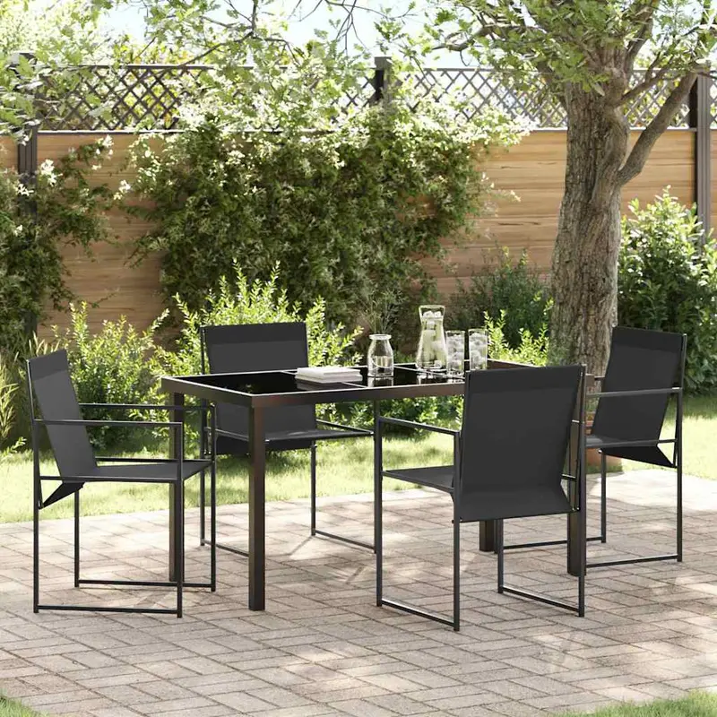 Conjunto de Comedor de Jardín 5 pcs Negro Textileno y acero