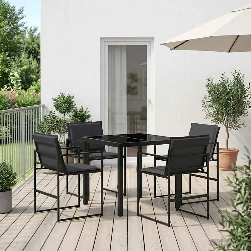 Conjunto de Comedor de Jardín 5 pcs Negro y gris oscuro