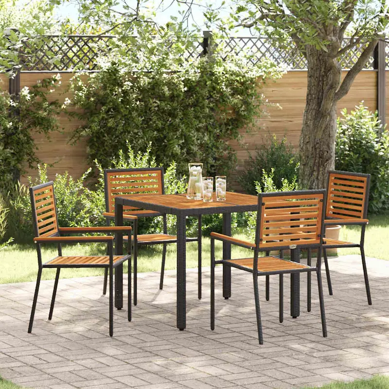 Conjunto de Comedor de Jardín 5 pcs Negro y Marrón