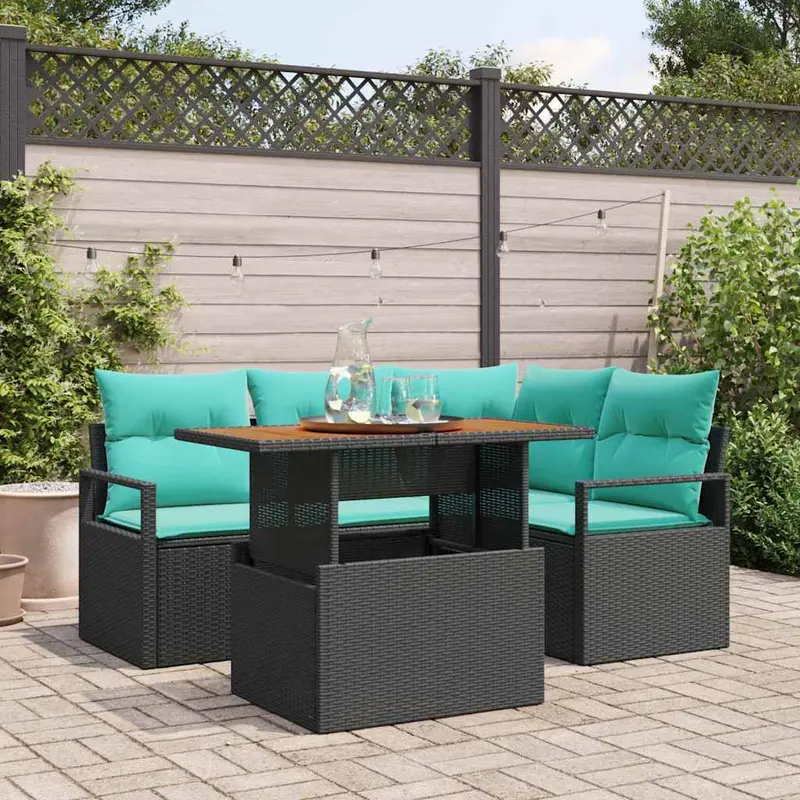 Conjunto de Comedor de Jardín 5 pcs Negro y Verde Azulado