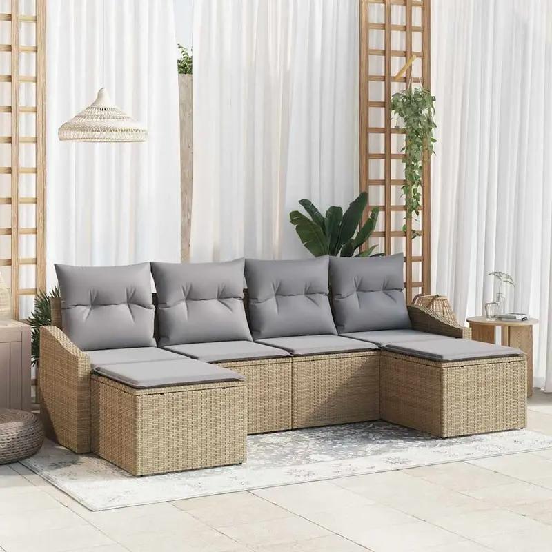 Conjunto de Comedor de Jardín 6 pcs Beige y Gris Claro