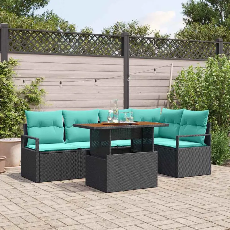 Conjunto de Comedor de Jardín 6 pcs Negro y Verde Azulado