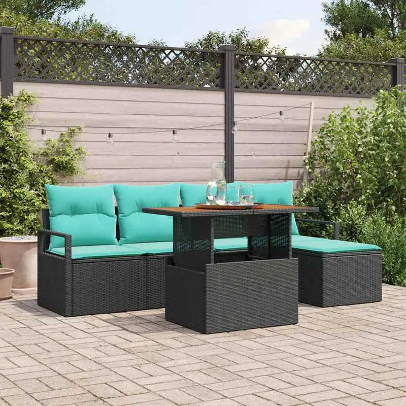 Conjunto de Comedor de Jardín 6 pcs Negro y Verde Azulado