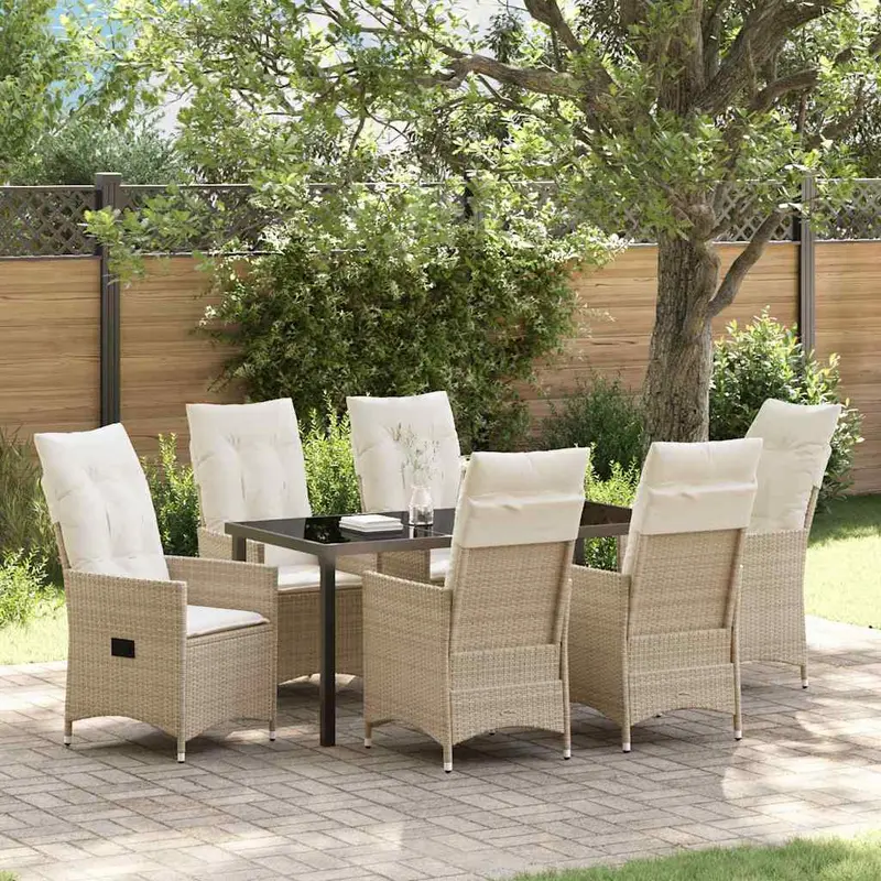 Conjunto de Comedor de Jardín 7 pcs Beige ratán sintético