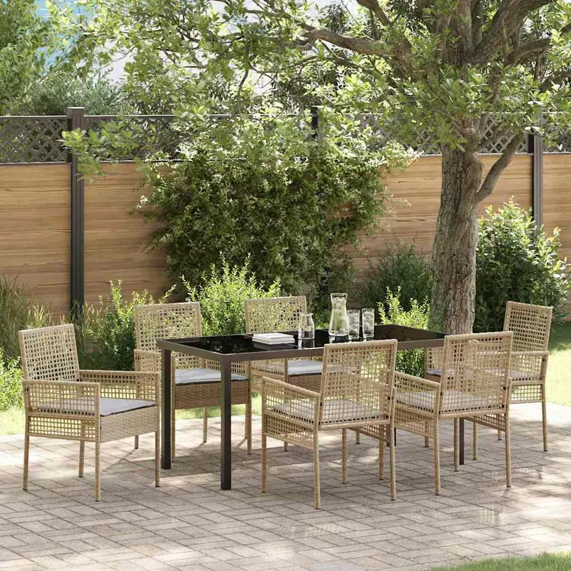 Conjunto de Comedor de Jardín 7 pcs Beige ratán sintético