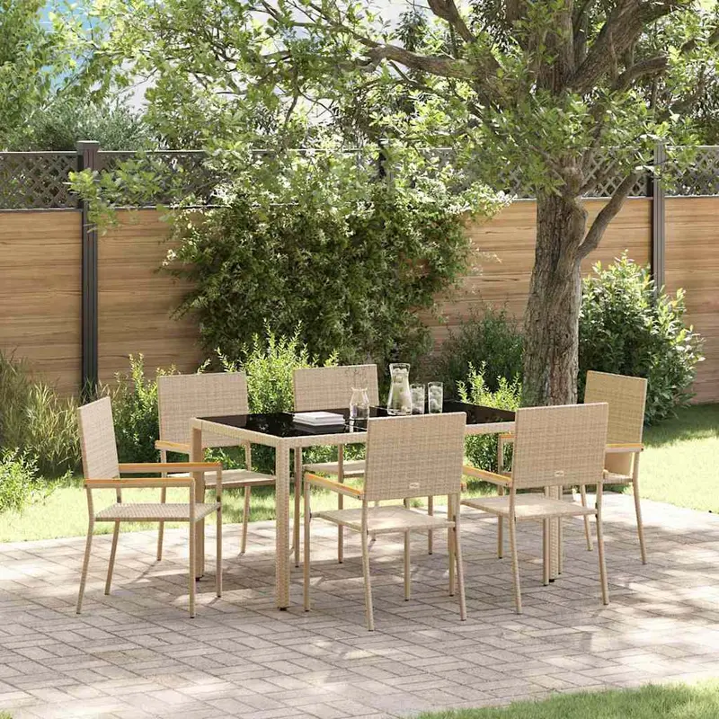 Conjunto de Comedor de Jardín 7 pcs Beige ratán sintético
