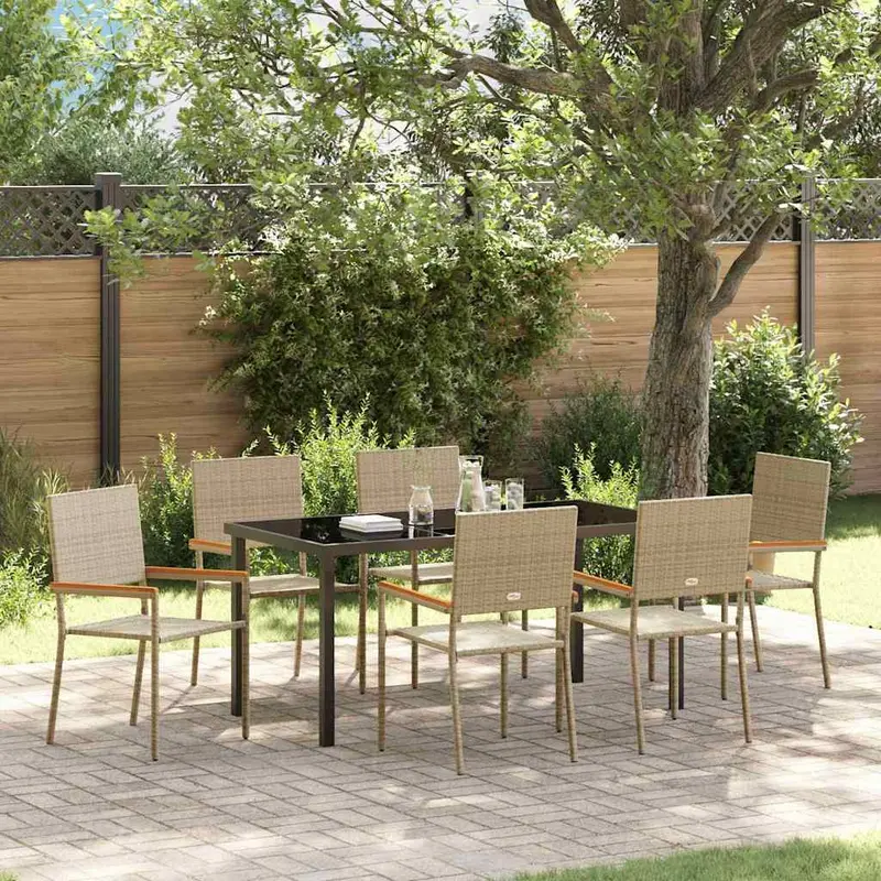 Conjunto de Comedor de Jardín 7 pcs Beige ratán sintético