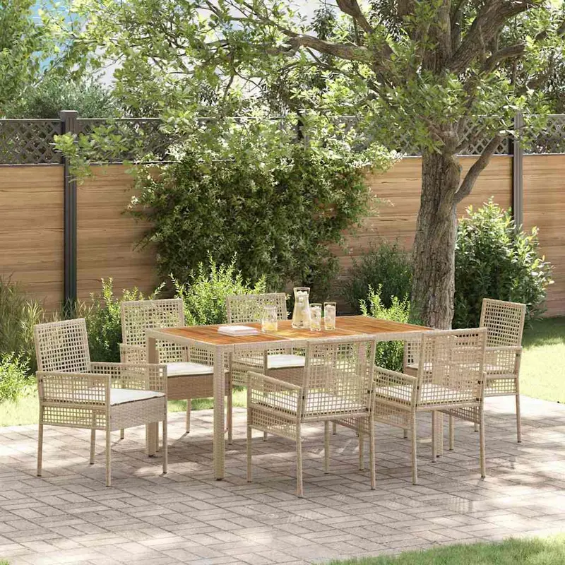 Conjunto de Comedor de Jardín 7 pcs Beige ratán sintético