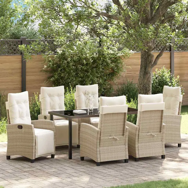 Conjunto de Comedor de Jardín 7 pcs Beige ratán sintético