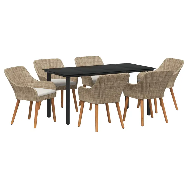 Conjunto de Comedor de Jardín 7 pcs Beige ratán sintético
