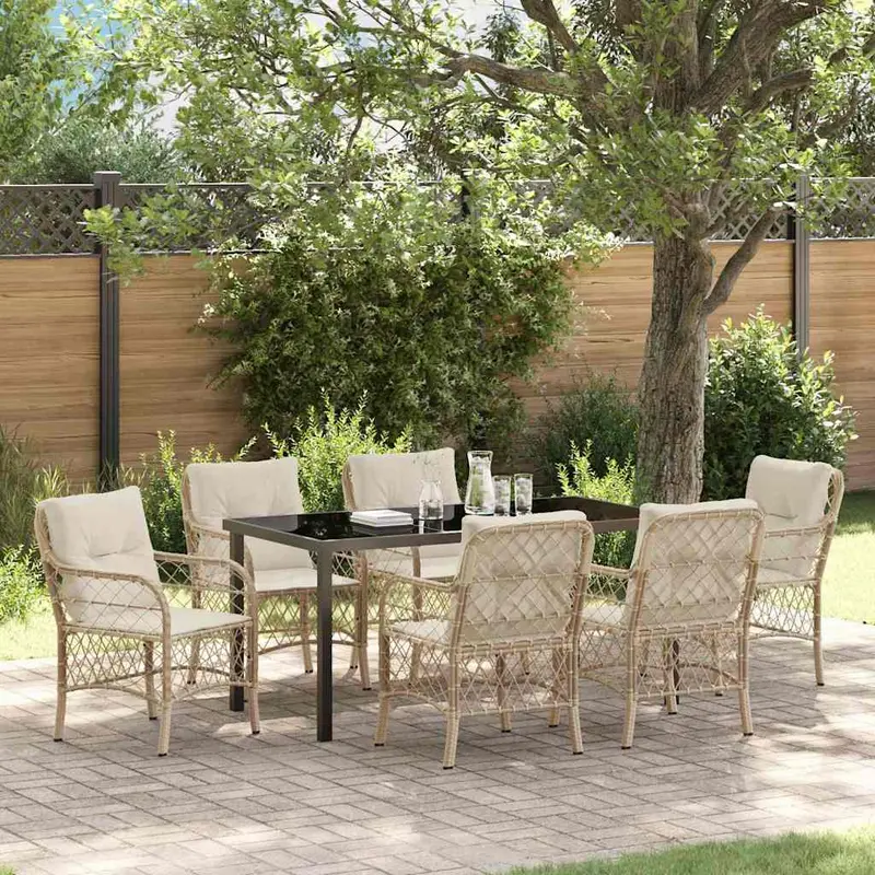 Conjunto de Comedor de Jardín 7 pcs Beige ratán sintético