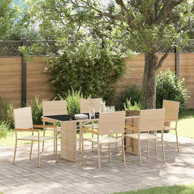 Conjunto de Comedor de Jardín 7 pcs Beige ratán sintético