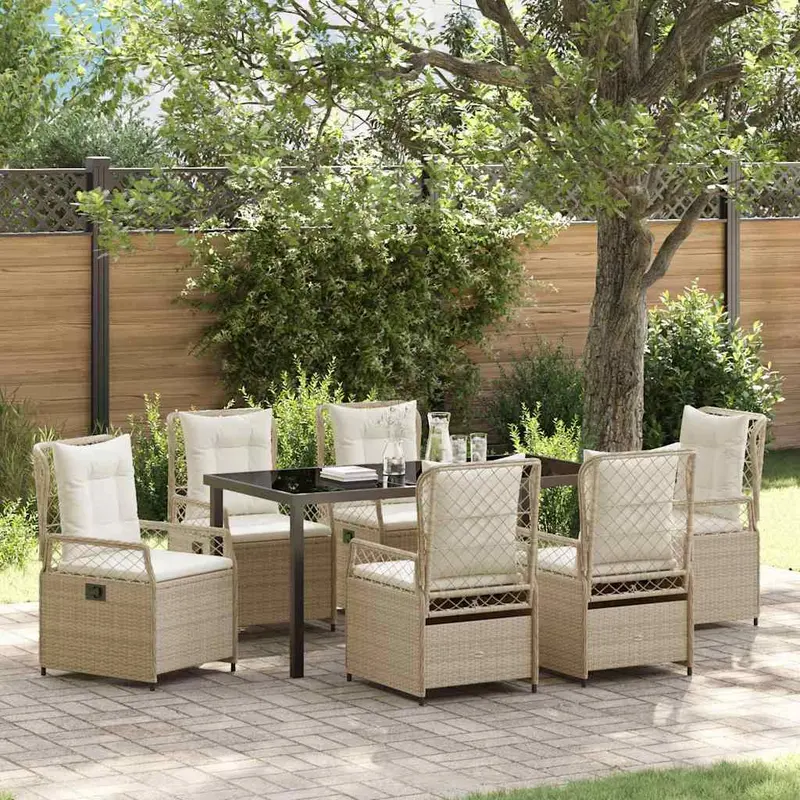 Conjunto de Comedor de Jardín 7 pcs Beige y crema