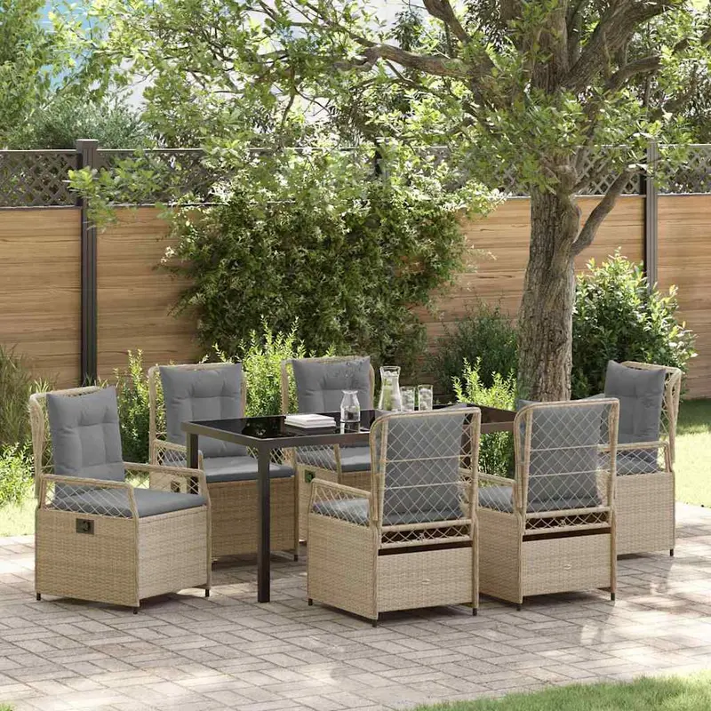 Conjunto de Comedor de Jardín 7 pcs Beige y Gris Claro