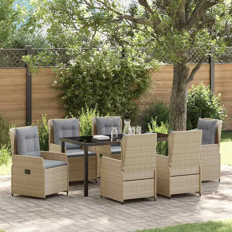 Conjunto de Comedor de Jardín 7 pcs Beige y Gris Claro