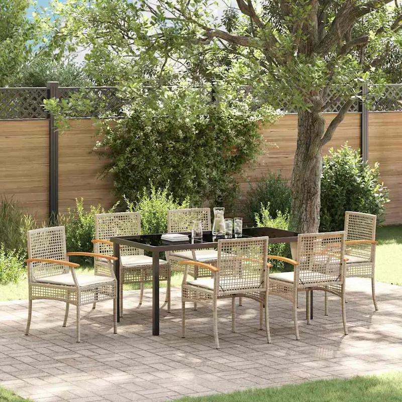 Conjunto de Comedor de Jardín 7 pcs Beige y Negro Ratán