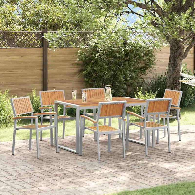 Conjunto de Comedor de Jardín 7 pcs Gris