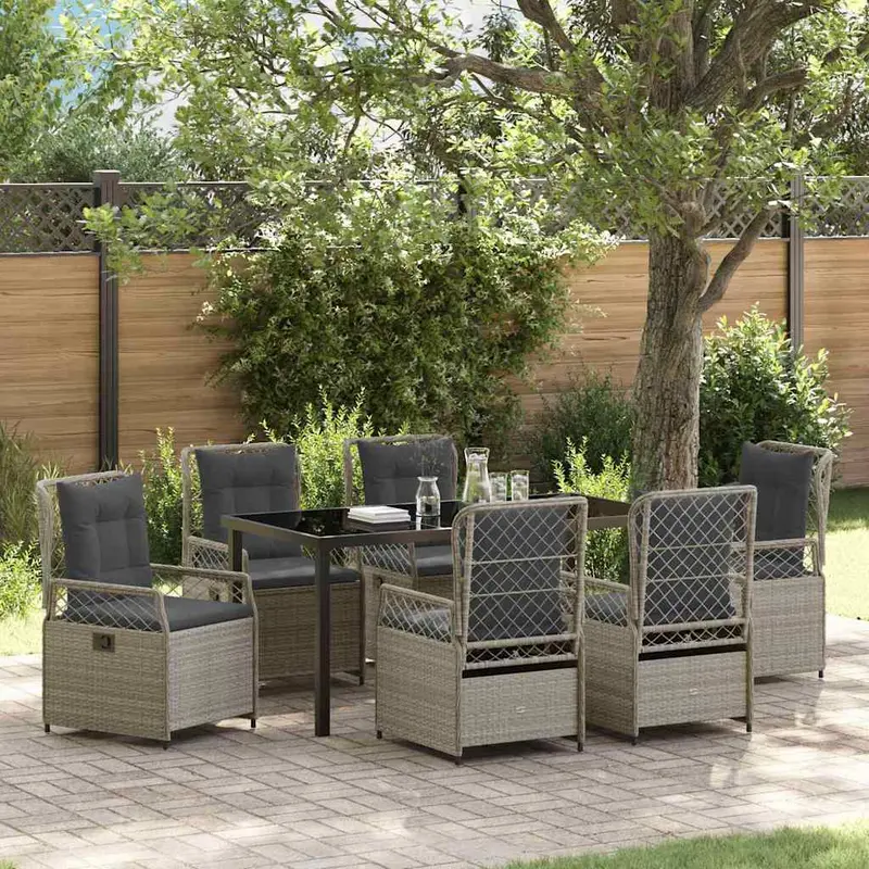 Conjunto de Comedor de Jardín 7 pcs Gris Claro ratán sintético