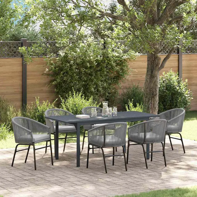 Conjunto de Comedor de Jardín 7 pcs Gris ratán sintético