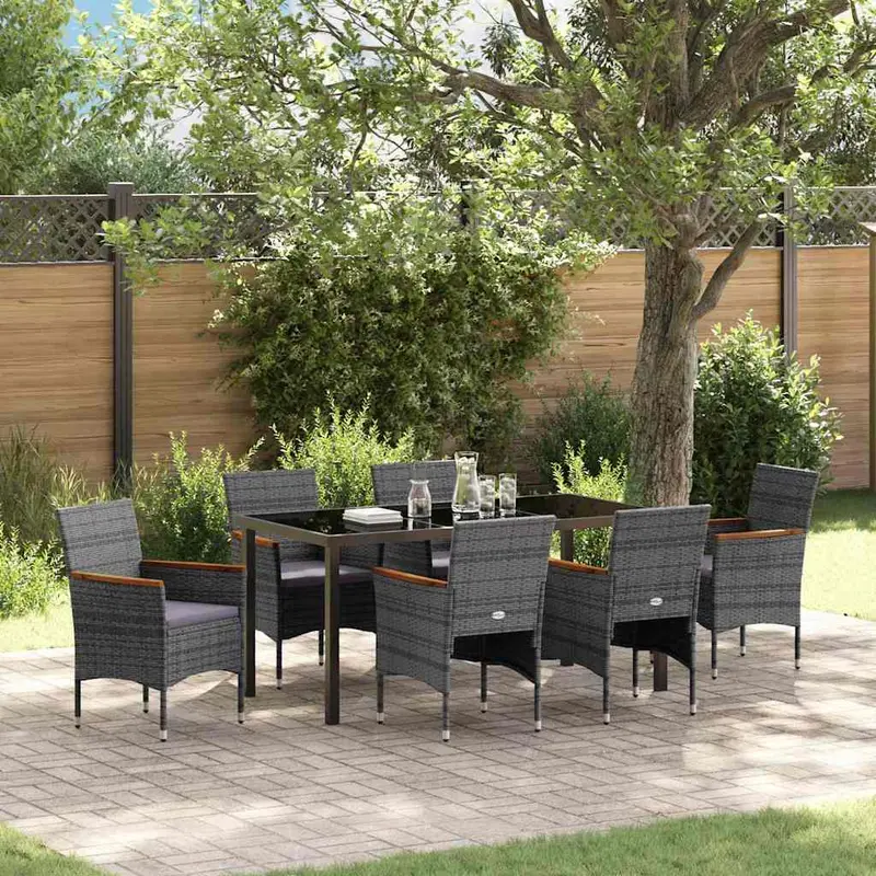 Conjunto de Comedor de Jardín 7 pcs Gris ratán sintético